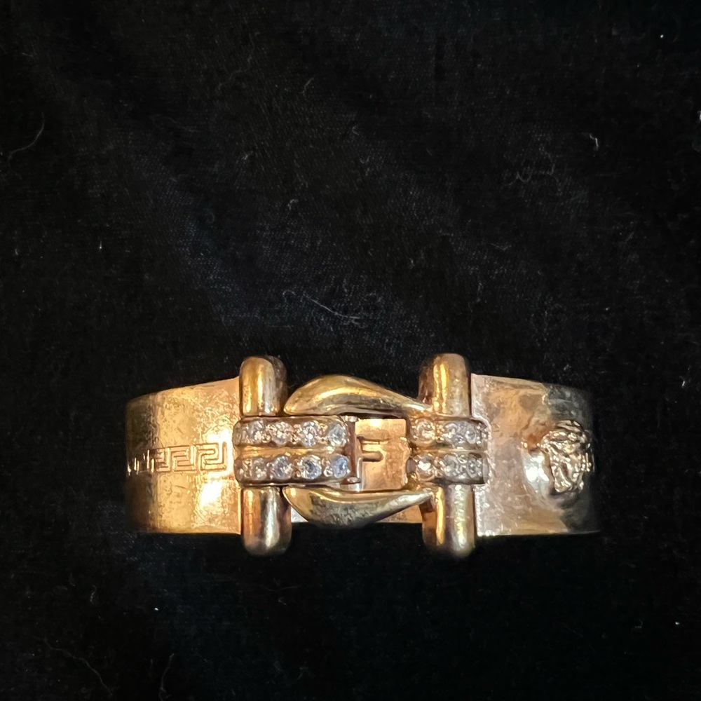 Authentic VERSACE Medusa Cuff Bracelet Gold Greek Key Rhinestones